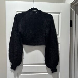 Black Fuzzy Cropped Sweater